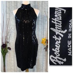 Robert Anthony black sleeveless sequined sheath party dress.